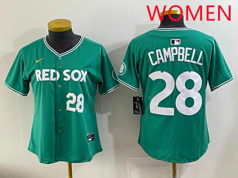 Women 2025 Boston Red Sox 28 Campbell Dark Green Joint Name Nike MLB Jersey style 3